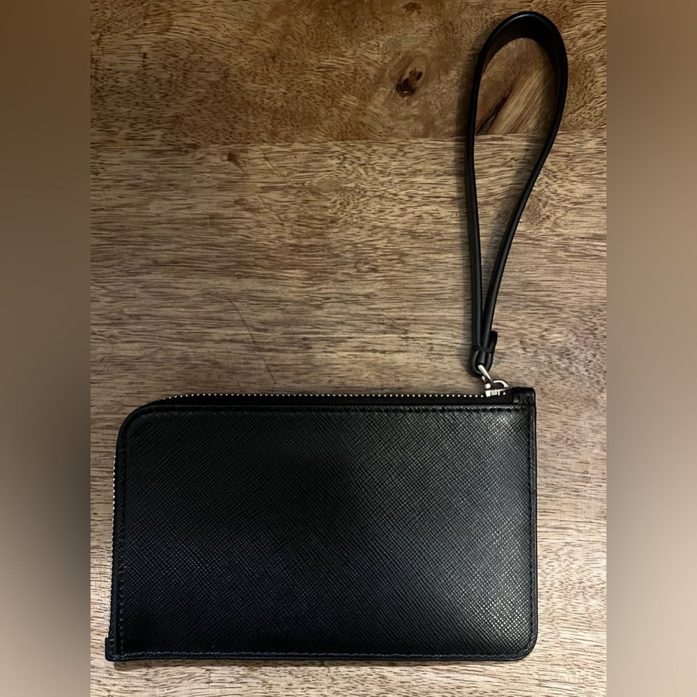 Kate Spade New York Black Zip Wristlet Card Case Wallet Solid Pebbled Leather - Picture 4 of 9